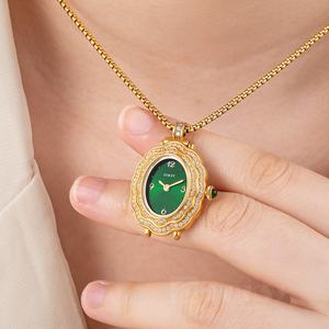 <span class=keywords><strong>Montre</strong></span>-collier en acier inoxydable avec <span class=keywords><strong>pendentif</strong></span> à breloque, cadran à aiguilles à quartz Miyota, bijoux de mode hip-hop personnalisés pour femmes - Product Image 2