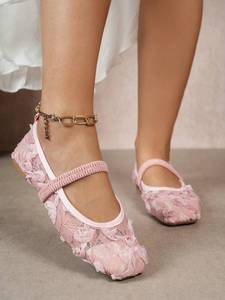 Ballerine Mary Jane da <span class=keywords><strong>Donna</strong></span> Rosa con Pizzo Floreale, Punta Quadrata, Traspiranti, Slip-On, <span class=keywords><strong>Eleganti</strong></span> <span class=keywords><strong>Scarpe</strong></span> Casual da Cerimonia - Product Image 3