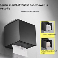 Porte-papier toilette mural noir mat sans perçage, étanche, boîte à papier toilette avec couvercle fermé, distributeur de papier toilette