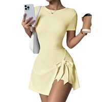 Robe de tennis anti-frottement pour femme avec nœud latéral, manches courtes, jupe-short de golf, séchage rapide, athlétique, yoga, entraînement, mini-robe