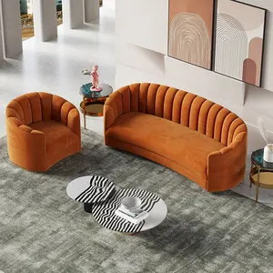 Set Sofa 3 Kursi Dobel Tunggal, Kain Desain Sarung Sofa Kayu Modern Ruang Tamu