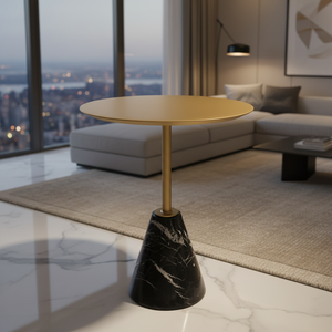 Table basse en marbre moderne française pour salon et bureau à domicile, finition dorée, meubles de salle à manger - Product Image 6