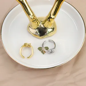 Geknoopte Dubbellaagse Driedimensionale Ringringen Sieraden Vrouwen Roestvrij Staal