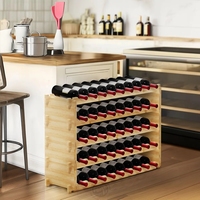 Casier à vin en bambou à 5 niveaux pour 45 bouteilles en bois massif Présentoir de meubles de maison naturels Étagères de rangement à vin empilables en bois massif