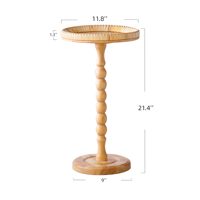 Table d'appoint en bois naturel avec plateau en rotin tressé et pieds perlés pour un décor bohème dans le salon, la chambre ou les petits espaces