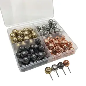 Factory Metal Round Head Map Pins Push Pins Metal Ball Thumbtack metal 4-color Pushpins Decorative Drawing Paper Thumbtack