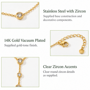 Collier long en cristal en forme de Y, en acier inoxydable, zircon, plaqué or 14 carats, couleur or et argent, bijoux - Product Image 2