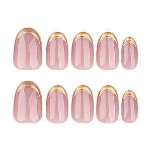 24 pièces de <span class=keywords><strong>faux</strong></span> <span class=keywords><strong>ongles</strong></span> en acrylique 3D simples, courts, ronds, couleur nude rose, dorés, à <span class=keywords><strong>coller</strong></span>, personnalisables, 3550 - Product Image 6