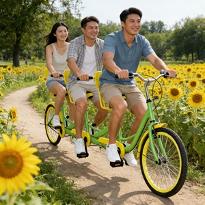 Vélo <span class=keywords><strong>tandem</strong></span> réglable de haute qualité, vélo durable à <span class=keywords><strong>trois</strong></span> <span class=keywords><strong>places</strong></span> pour les loisirs en plein air, les promenades en parc, la location, la famille - Product Image 1