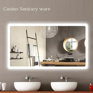 Espelho de parede montado, espelho inteligente com luz led para banheiro vanity