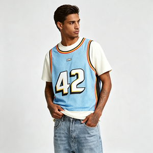 Camiseta <span class=keywords><strong>de</strong></span> <span class=keywords><strong>baloncesto</strong></span> <span class=keywords><strong>de</strong></span> malla con efecto <span class=keywords><strong>de</strong></span> dos piezas para hombre, estampada a medida, estilo crop top, número 42, ropa urbana hip hop, venta al por mayor. - Product Image 4