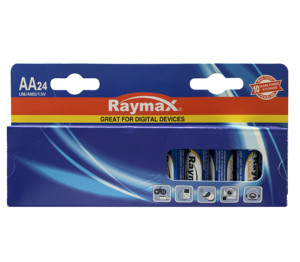 Batterie Alcaline AA LR6 1.5V Premium, Confezione da 24 Pezzi, Marchio Privato Raymax - Product Image 1