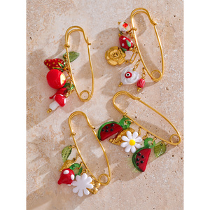 JINYOU 3206 Desenhos Animados Em Aço Inoxidável Banhado A Ouro Pinos Forma Melancia Folha De Cerâmica Peixe Pingente Broche para Jóias Das Mulheres - Product Image 5