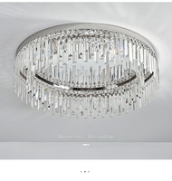 Plafonnier LED moderne en acier et cristal avec lumière blanc chaud pour salon - Design haut de gamme pour hôtels
