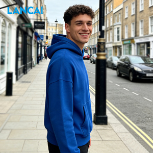 Lancai 100% Cotton Men's Hoodies & Sweatshirts Long Sleeve Boxy Fit Heavy <b>Weight</b> <b>Blank</b> Thick French Terry Hoodie for Men - Product Image 3
