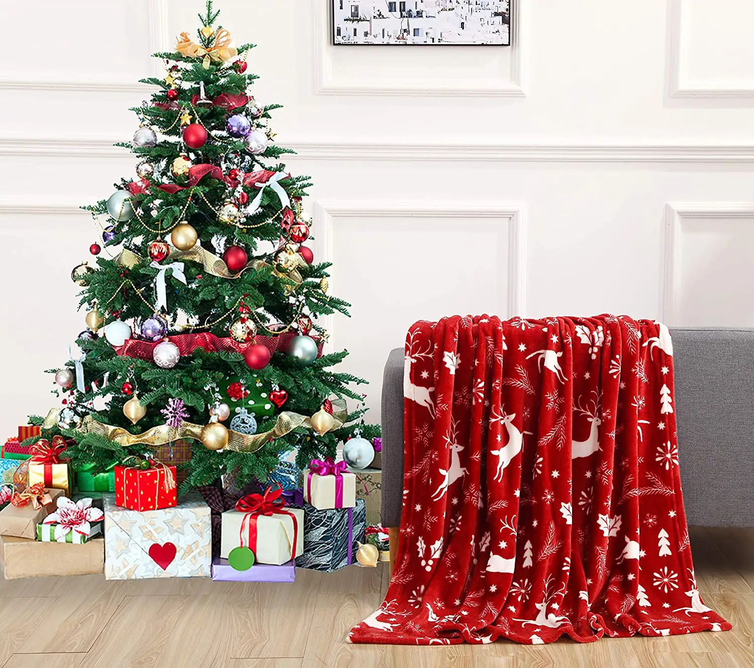 High Quality Lightweight Cozy Warm printed Flannel Throw Blanket Sofa Christmas Holiday custom plush Blanket In Office