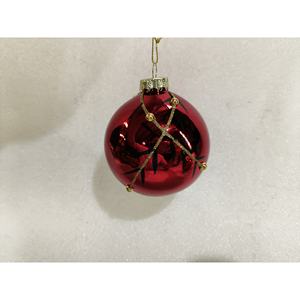 Boule de verre rouge avec décorations dorées, diamètre 8CM - Product Image 1