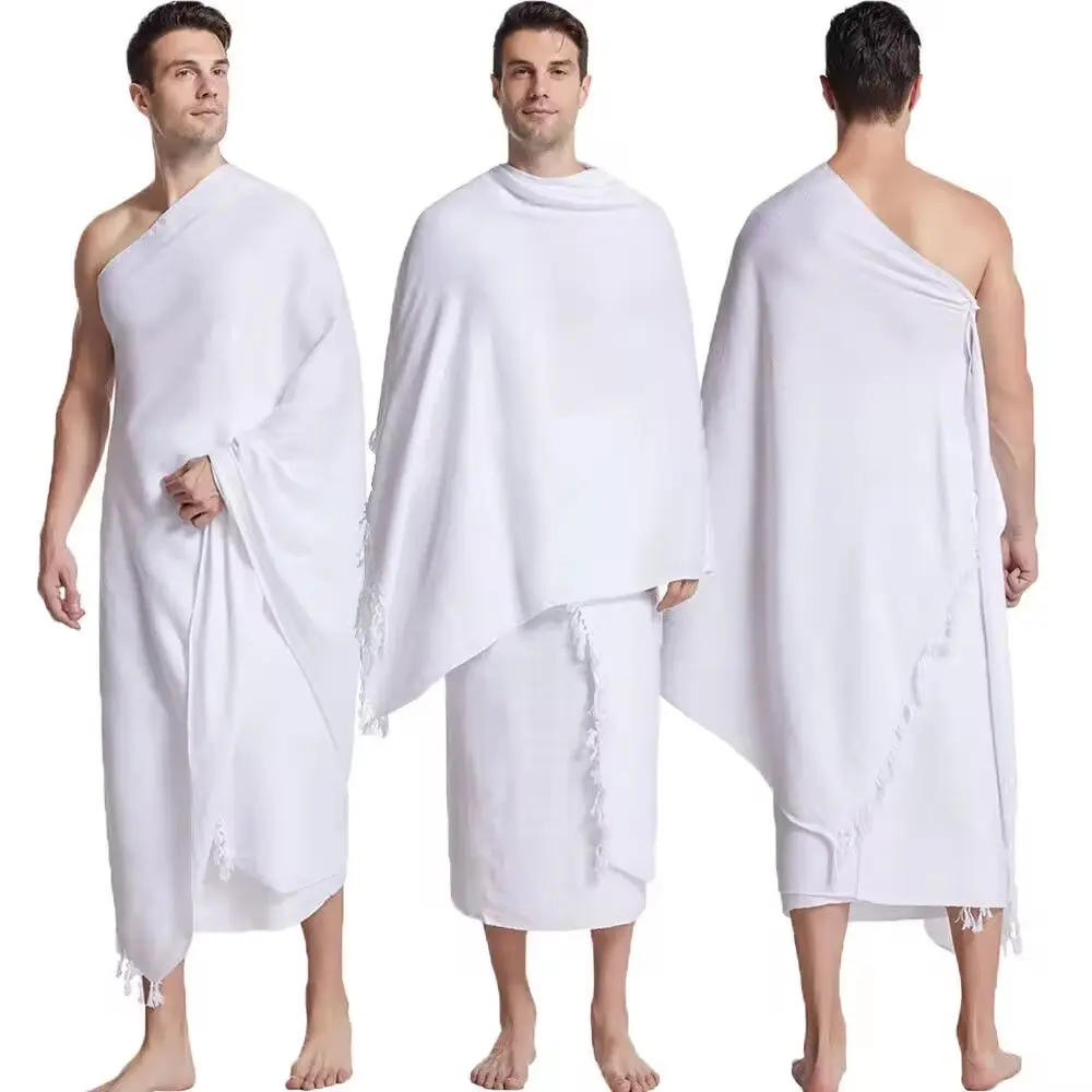 100% माइक्रोफाइबर फैक्ट्री हॉट सेल मुस्लिम पुरुषों का एहराम/इहराम हज तौलिया उमरा सफेद एहराम माइक्रोफाइबर