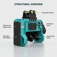 Broyeur forestier hydraulique pour excavatrice, avec rotor en acier, lame latérale, boîte de vitesses, moteur et roulement, pour défrichage de terrains, compatible avec excavatrices compactes de 2 à 8 tonnes
