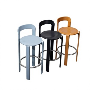 Tabouret de bar moderne en bois massif avec base en métal réglable, design élégant et luxueux - pour la maison, la cuisine, l'hôtel, la chambre - Product Image 2