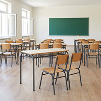 Meubles de classe ergonomiques en bois à hauteur fixe, ensemble de bureau et de chaise double pour étudiants, pour université, école, centre de formation