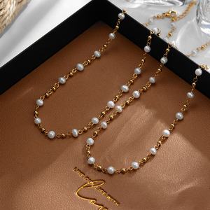 Nouveauté 2024 Collier en acier inoxydable personnalisé avec perles fraîches pour femmes, style chaînes tendance avec placage or, vente en gros - Product Image 6