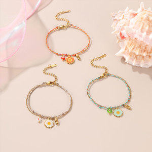 Hawaiian 316L Stainless Steel Wholesale Fashion Bracelets & Bangles 14k 18k <b>Gold</b> Plated Ocean Daisy <b>String</b> Bracelet for Women - Product Image 3
