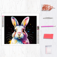 Kit de Peinture Diamant DIY Lapin Coloré, Perles Acryliques Rondes Complètes, Image Animale, Décoration Murale Non Encadrée