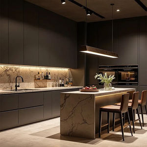 Offre directe du fabricant, armoires de <span class=keywords><strong>cuisine</strong></span> modernes de style <span class=keywords><strong>noir</strong></span> laqué, personnalisées - Product Image 1