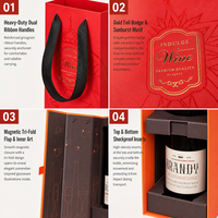 Boîte cadeau vin en gros avec pelliculage mat, poignées à double ruban intégrées, fermeture magnétique et insert moulé pour bouteille