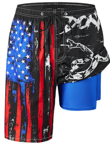 Men American Flag Print <b>Board</b> Shorts Quick Dry Swim Trunks with Pockets Drawstring Waist Beach Wear - Product Image 4