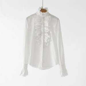 Ralph 2026 Nuova <span class=keywords><strong>Camicia</strong></span> Bianca Primaverile da <span class=keywords><strong>Donna</strong></span> in 100% Cotone Popeline con Collo Alto a Foglia di Loto Elegante Top - Product Image 4