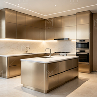 Armoires de cuisine modernes modulaires en acier inoxydable SUS304 écologiques personnalisées avec garantie de 5 ans pour villa et appartement