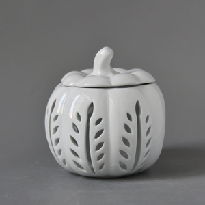 Brûleur à huile en céramique blanche en forme de citrouille, chauffe-cire, support de bougie chauffe-plat pour <span class=keywords><strong>décoration</strong></span> d'intérieur d'Halloween et d'automne - Product Image 4