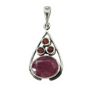 Pendentif Goutte d'Eau en Argent Sterling 925 avec Grenat et Rubis, Sertissage Clos, Bijou Classique Unisexe pour Usage Quotidien - Product Image 1