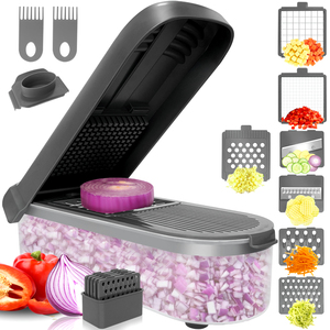Picador de Verduras con 7 Cuchillas, Cortador de Cebolla con Recipiente, Cortador de <span class=keywords><strong>Alimentos</strong></span> y Rallador, Rebanador Mandolina - Product Image 1
