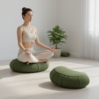 Coussin de méditation ergonomique en forme de croissant Zafu, garni de coques de sarrasin, pour la pratique du yoga, avec housse lavable et poignée