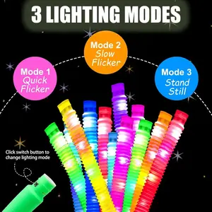 W8201 LED Flash Pop Tubes Jouet Sensoriel Glow in the Dark Party Supplies Favors Autisme Anti Stress Plastic Bellows Squeeze Toy - Product Image 4
