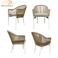 Chaise en rotin empilable moderne pour restaurant en plein air, mobilier de patio extérieur, chaise de salle à manger de jardin en aluminium avec accoudoirs