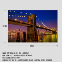 Nouvelle toile murale de nuit de la Pont de Brooklyn, New York, 90x60cm, Acrylique brillant moderne, Paysage urbain, Décoration intérieure, Vente en gros
