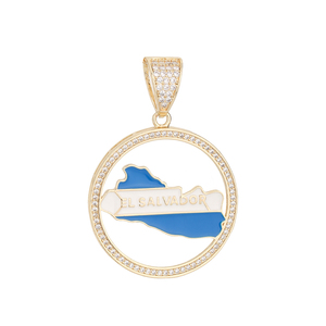 <span class=keywords><strong>Collares</strong></span> y Colgantes de Cobre con Moissanita, Diseño de Mapa de El Salvador, Chapados en Oro de 14k, Estilo Hip Hop para Discoteca - Product Image 1