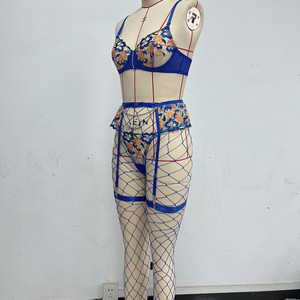 Hot Selling Erotic Solid Color T-Back Lingerie Set Wholesale Flower Embroidered <b>Fishnet</b> for Woman - Product Image 5