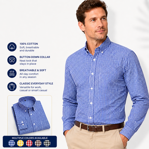 <span class=keywords><strong>Camisa</strong></span> de Hombre a <span class=keywords><strong>Cuadros</strong></span>, 100% Algodón, Manga Larga, Estilo Clásico con Botones, Casual <span class=keywords><strong>y</strong></span> de Negocios - Product Image 1