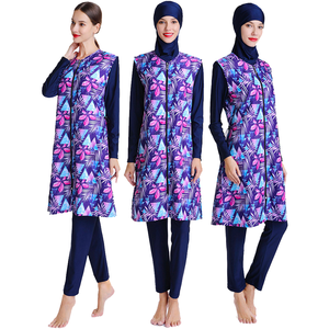 Maillot de bain musulman modeste personnalisé avec logo pour femme, burkini à manches longues, coupe ample, motif floral, séchage rapide, en spandex - Product Image 1
