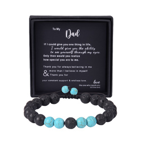 Bracelet en pierre volcanique pour hommes, bijoux perlés naturels de 8mm, cadeau pour papa, bracelets en cristal faits à la main - Product Image 1