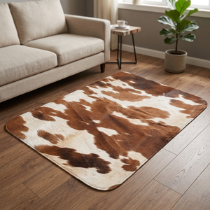Tapis rectangulaire en peau de vache à imprimé animal, style ferme, pour salon, tapis de sol fin à poils plats, nettoyage localisé, décoration intérieure - Product Image 3