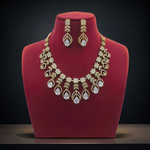 Parure Collier Ras-du-Cou Plaqué Or avec Diamants Américains et Zircon Cubique, Pierre Précieuse Goutte d'Eau Vert Émeraude, et Boucles d'Oreilles pour Femme - Product Image 3