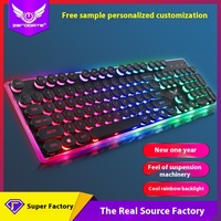 Pasokan Langsung Pabrik Set Keyboard dan Mouse Laptop Ukuran Penuh Punk Crystal Cap, Nuansa Mekanik, Pelangi Bercahaya, Membran, Kabel USB 2.0