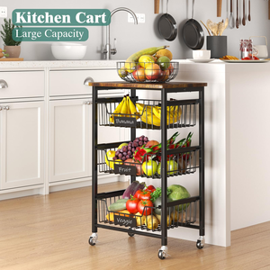 Chariot de cuisine à 4 niveaux avec micro-ondes, étagère à café et organisateur sur roulettes verrouillables pour salon, bureau, balcon - Product Image 1
