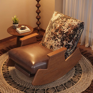Rushan Furniture Vintage Rocking Chair Solid Wood Leather Seat Living Room Chair Adults And Elderly Use - Product Image 2
